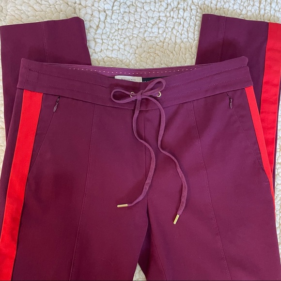 ANTHROPOLOGIE Burgundy w/Red Side Stripe Essential Slim Pants Women Size 6 - Picture 2 of 9